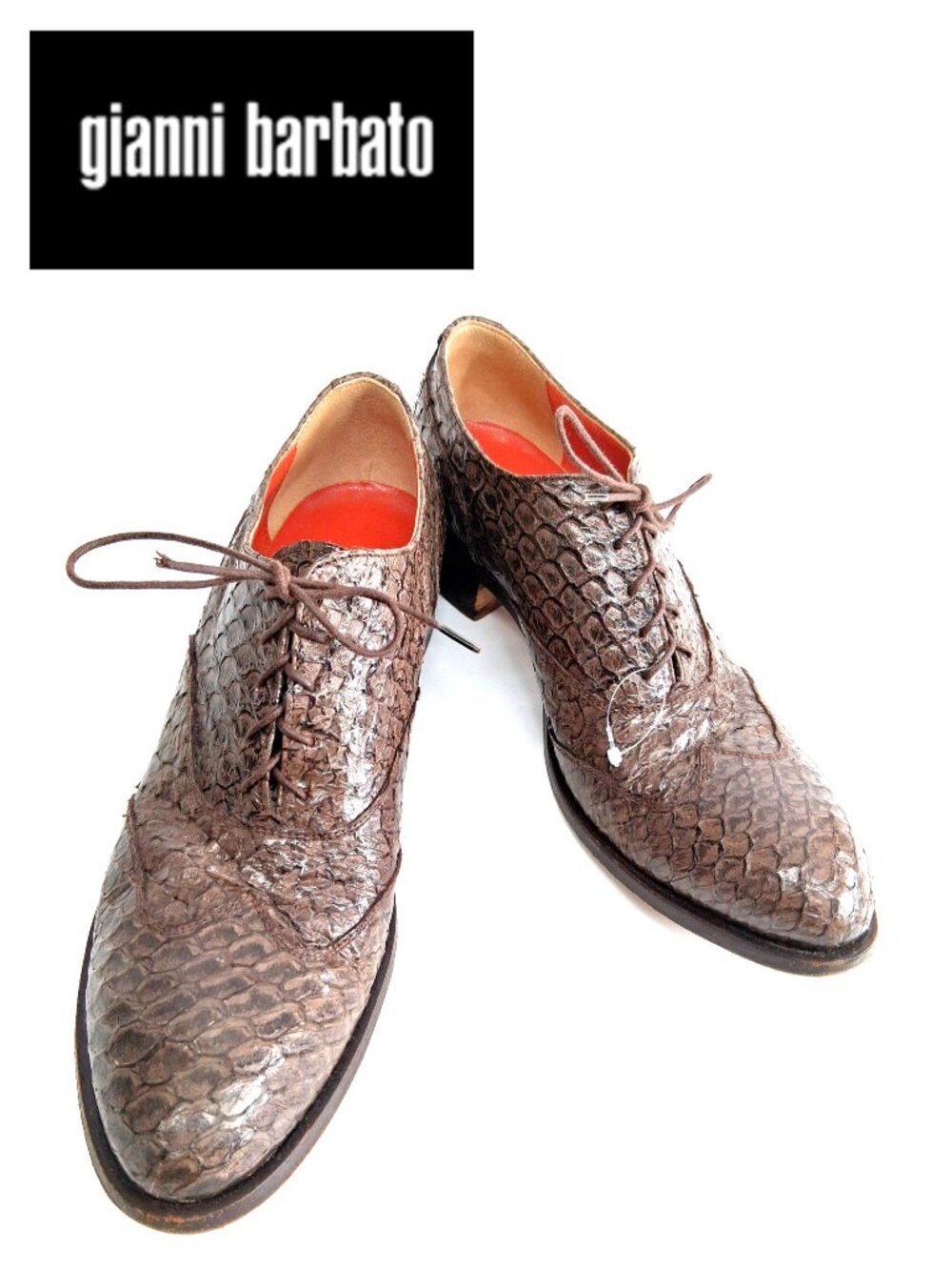 Gianni Barbato Python Exotic Leather Oxford Shoes Brown Handmade Italy 37/8